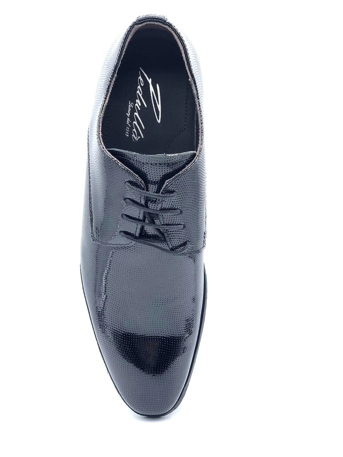 SCARPA SPOSO DERBY UOMO PEDULLA' LUXURY ART.2 7750A CAPRI VERNICE GEMMA NERO(PUNTELLINATO), FONDO IN CUOIO