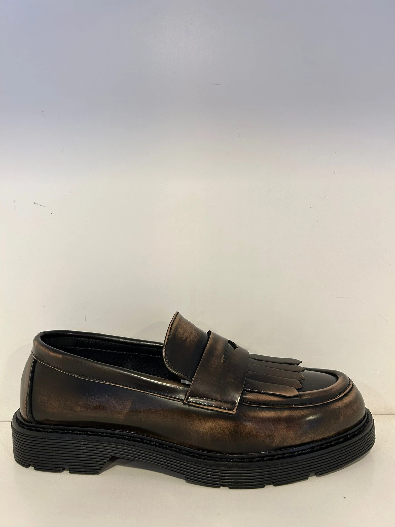 MOCASSINO PEDULLA' DONNA IN PELLE TAUPE E NERA ART. ASTRY021