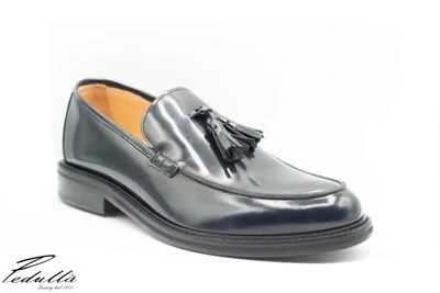 MOCASSINO UOMO CON NAPPINE IN PELLE DI VITELLO SPAZZOLATO BORDEAUX - BLU - NERO ,SUOLA IN DOPPIO CUOIO ART.313