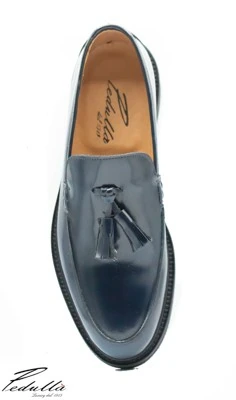 MOCASSINO UOMO CON NAPPINE, ABRASIVATO BLU FONDO NERO 313