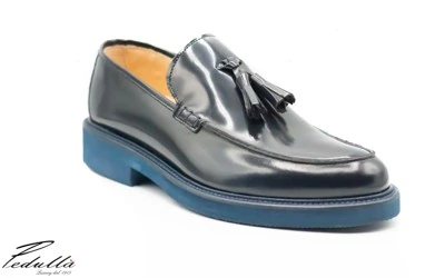 MOCASSINO UOMO CON NAPPINE, ABRASIVATO BLU FONDO BLU 313