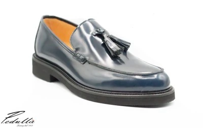 MOCASSINO UOMO CON NAPPINE, ABRASIVATO BLU FONDO NERO 313