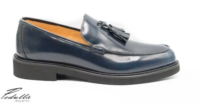 MOCASSINO UOMO CON NAPPINE, ABRASIVATO BLU FONDO NERO 313