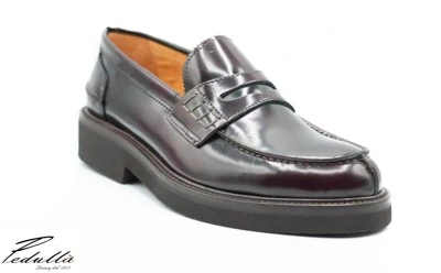 MOCASSINI UOMO, COLLEGE ABRASIVATO BORDEAUX, FONDO LIGHT NERO 334
