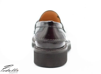 MOCASSINI UOMO, COLLEGE ABRASIVATO BORDEAUX, FONDO LIGHT NERO 334