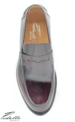 MOCASSINO UOMO IN PELLE DI VITELLO, SPAZZOLATO BORDEAUX, SUOLA IN CUOIO 312