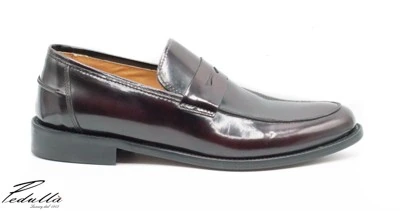 MOCASSINO UOMO IN PELLE DI VITELLO, SPAZZOLATO BORDEAUX, SUOLA IN CUOIO 312