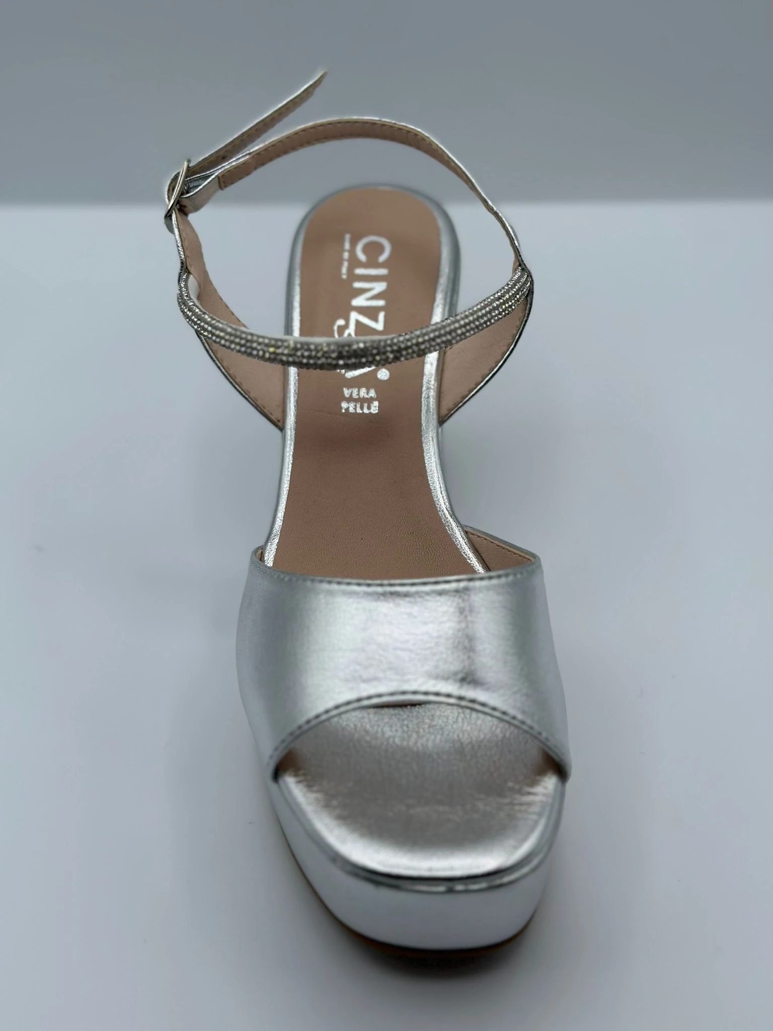 SANDALO CINZIA SOFT ARGENTO E PLATINO ZEPPA ALTA art. NDZC0192 003/005