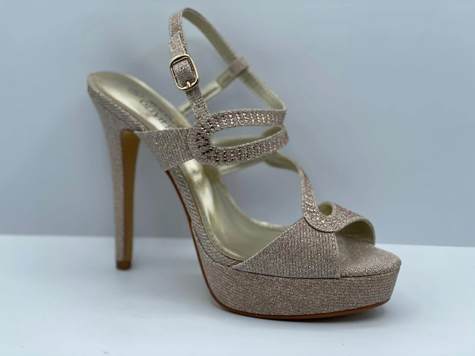 SANDALO DONNA ARMANDO OLIVIERI TESSUTO GLITTER ROSA&NUDE - PLATINO - BLU - ARGENTO ART. 36423 TACCO 13