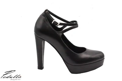 SCARPA DONNA PEDULLA' DÉCOLLETÉ 454 VITELLO NERO TACCO 12 cm PLATEAU 3 cm
