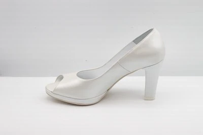 SCARPA SPOSA PEDULLA' OPEN TOE PELLE PARLATO BIANCO ART. 0200 TACCO 8 CM PLATEAU 1 CM