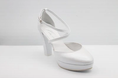 SCARPA SPOSA DÉCOLLETÉ PEDULLA' IN PELLE PERLA ART. INCROCIO CIGNO TACCO 9 CM PLATEAU 2 CM