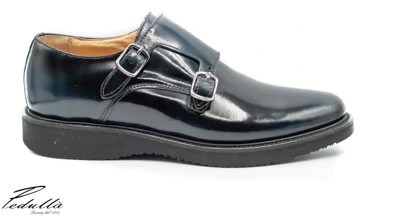 SCARPA UOMO BLU CON DOPPIA FIBBIA ARGENTO, FONDO NERO 321(ZEPPA)