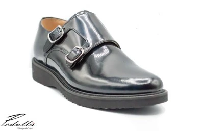 SCARPA UOMO BLU CON DOPPIA FIBBIA ARGENTO, FONDO NERO 321(ZEPPA)