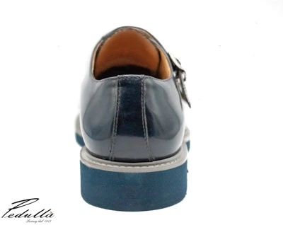 SCARPA UOMO BLU CON DOPPIA FIBBIA ARGENTO, FONDO BLU 320