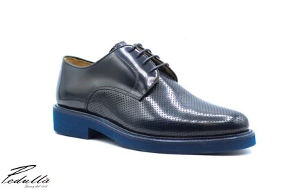 SCARPA UOMO DERBY ABRASIVATA FORATA BLU FONDO BLU 901