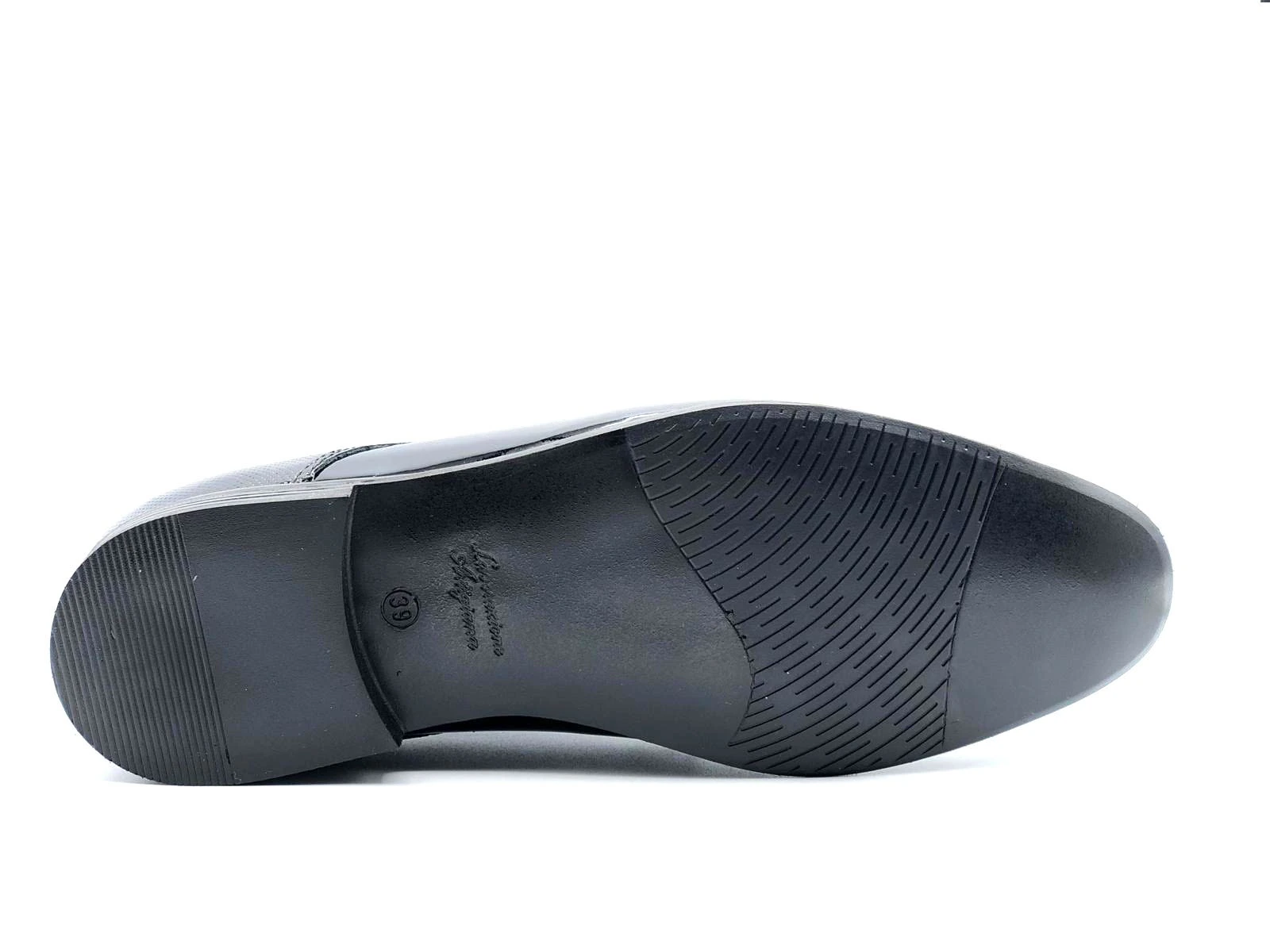 SCARPA SPOSO DERBY UOMO PEDULLA' LUXURY PELLE VERNICE LUCIDA GEMMA PUNTELLINATA NERA, FONDO IN CUOIO FATTE A MANO 7750A